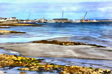 Colorful painting of Killeany bay
