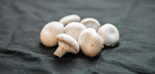 Button mushrooms against black background