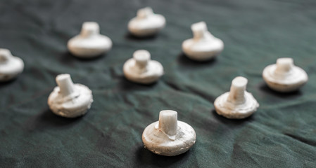 Button mushrooms against black background