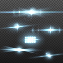 Illustration of Vector Lens Flare. Transparent Vector Lens Flare Effect Set. Bright Sunflare Explosion Template