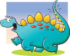 Cartoon illustration of a running stegosaurus.