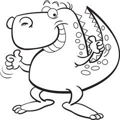 Black and white illustration of a dinosaur giving thumbs up.