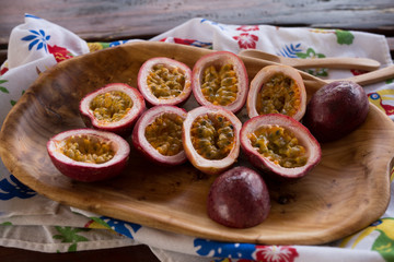 exotic fruits of Thailand, bright, delicious, passion fruit, dragon eye, pineapple, table decoration fruit