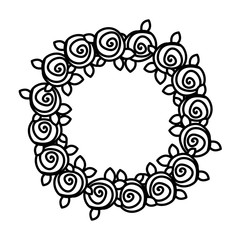 silhouette crown drawing roses with leaves vector illustration