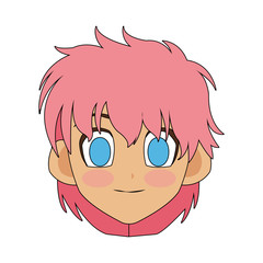 face of cute anime or manga girl with pink hair and blue eyes icon image vector illustration design 
