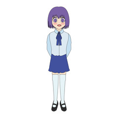 cute anime or manga school girl with purple hair and eyes icon image vector illustration design 