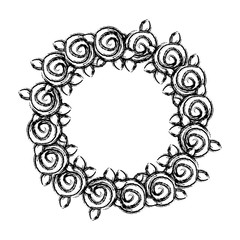 blurred silhouette crown drawing roses with leaves vector illustration