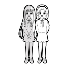 cute young school girls anime or manga icon image vector illustration design 