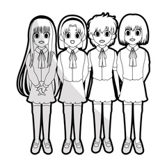 cute young school girls anime or manga icon image vector illustration design 