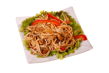 Asian food, noodles on white background