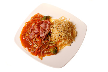 Asian food, noodles on white background