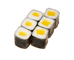 A sushi roll set with nori  on white background