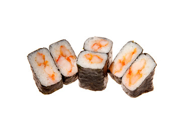A sushi roll set with nori  on white background