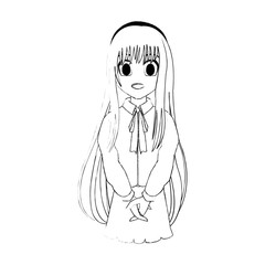 cute young girl with long straight hair anime or manga icon image vector illustration design 