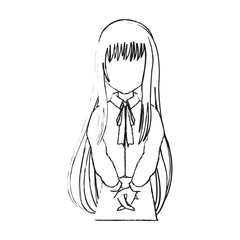 faceless young woman with long straight hair with fringe icon image vector illustration design 