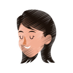 happy woman with closed eyes and black hair icon image vector illustration design 