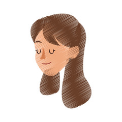 happy woman with closed eyes and long brown hair icon image vector illustration design 