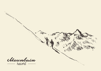 People mountain resort drawn vector illustration