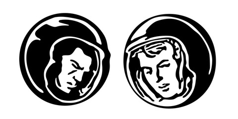 silhouettes of man and woman in space suit