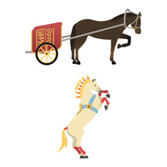 Horse pony stallion isolated different breeds color farm equestrian animal characters vector illustration.