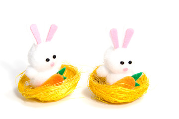Easter bunny with eggs, on white background