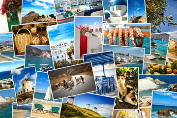 Collage pictures of Cyclades island in Greece