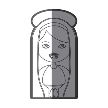 monochrome silhouette figure half body virgin maria cartoon with aureole vector illustration