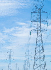 High voltage post, High voltage tower at blue sky background