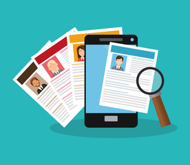 curriculum vitae and human resources related icons over blue background.  colorful design. vector illustration