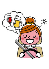 運転する女性：お酒を飲んで運転
