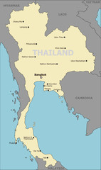 Thailand, Political Map, Main Cities