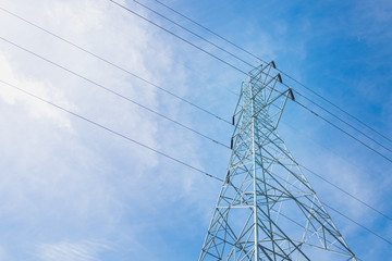 High voltage post, High voltage tower at blue sky background