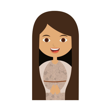 white background of half body beautiful virgin with long hair vector illustration