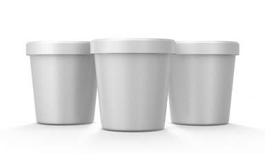 White Ice Cream Tub On Isolated White Background, Realistic Rendering Of Ice Cream Tub, Ready For Design, 3D Illustration