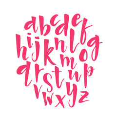 Hand drawn alphabet typeset. Modern calligraphy. Ink painted lettering vector illustration.