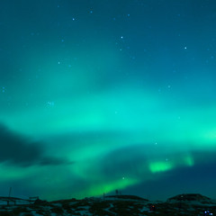 Picturesque Unique Nothern Lights Aurora Borealis Over Lofoten Islands in Nothern Part of Norway.