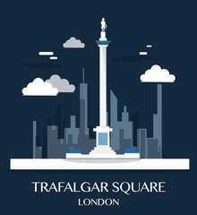 Famous London Landmark Trafalgar Square Illustration - obrazy, fototapety, plakaty