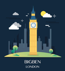 Famous London Landmark Bigben Illustration - obrazy, fototapety, plakaty