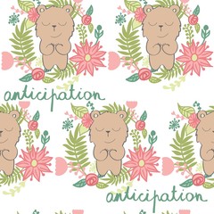 vector illustration of a cartoon happy bear. Anticipation.