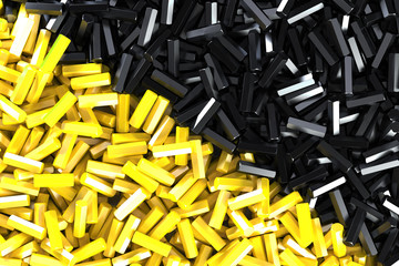 A pile symmetrically distributed black and yellow hexagon details