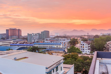 Morning view of Ipoh town with modern and historical architecture.