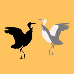 blue Crane Flat style vector illustration black silhouette