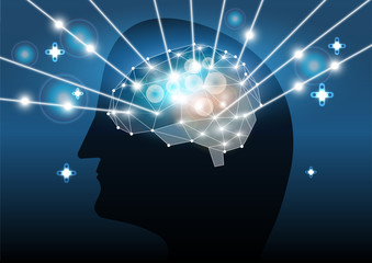 Abstract brain technology, Human head, brain, process of thinking  The concept of intelligence.