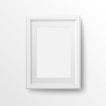 A3 and A4 vertical blank picture frame with passepartout for photographs. Vector realistic paper or Matte plastic white with shadow. Isolated picture frame mockup template on white background
