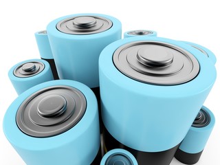  3D Set of different sizes of batteries D, C, AA, AAA