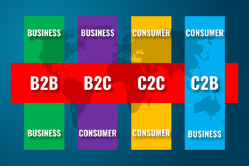 C2C, consumer to consumer concept over world map