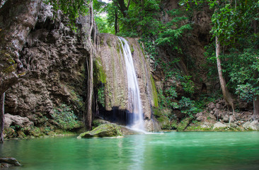 Fototapeta na wymiar Erawan Waterfall on the day of low water.