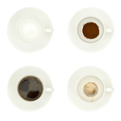 Cups of coffee isolated on white