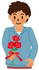 母の日　息子とカーネーション