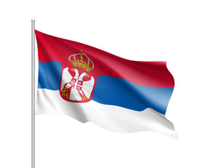 Obraz premium National flag of Serbia republic. Patriotic state symbol in official colors: red, blue and white. Illustration of Sounhern European country flag. Vector icon